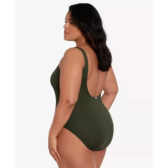 Lauren Ralph Lace-Up One-Piece Swimsuit Olive 20W - Picture 3 of 3